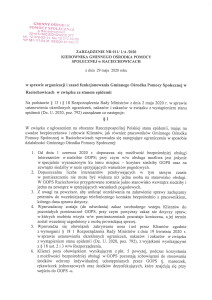 Zarządzenie Kierownika GOPS w Raciechowicach w sprawie organizacji i zasad funkcjonowania Gminnego Ośrodka Pomocy Społecznej w Raciechowicach w związku ze stanem epidemii-1